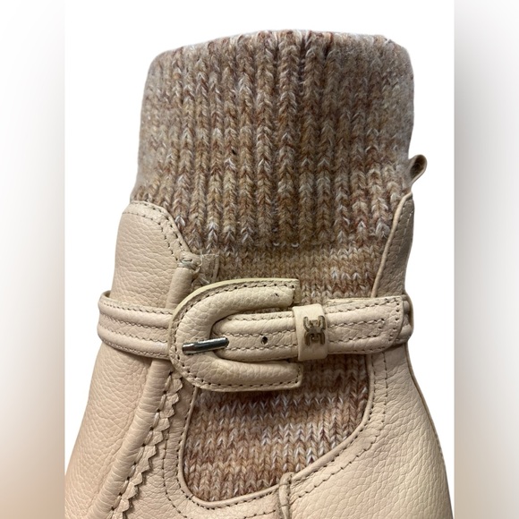 Sam Edelman Cream Leather Knit Cuff Heeled Boots, Austrian Wool - Picture 5 of 13
